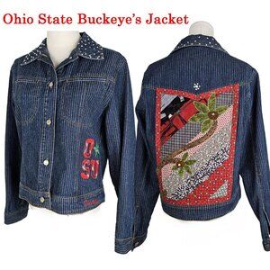 Bleu Bayou Denim Jacket Small Embroidered Ohio State Buckeyes Patchwork Blue